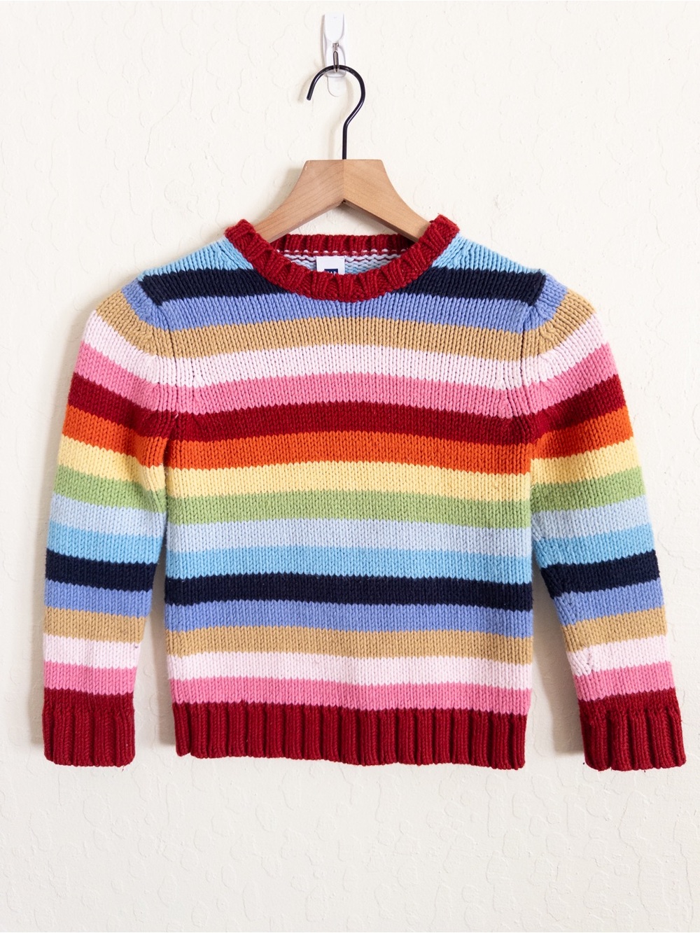 Vintage Y2K Gap Kids Rainbow Stripe Crewneck Sweater Small 5-6 Wool Colorful